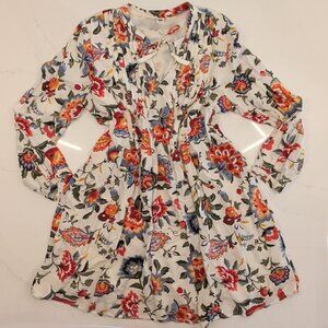 Old Navy Sz XL White AOP Floral Swing Babydoll Dress Boho Pleated Peasant Fairy